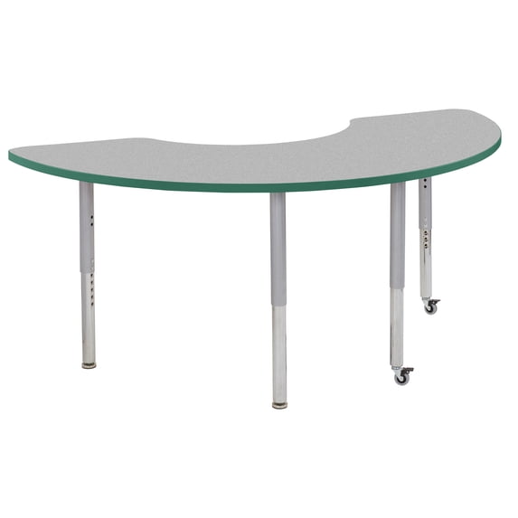 ECR4Kids 36in x 72in Half Moon Everyday T-Mold Adjustable Activity Table Grey/Green/Silver - Super Leg
