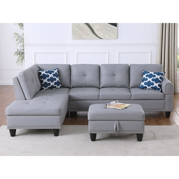 Miekor Furniture Irine Faux Leather Sectional Sofa With Ottoman 00069