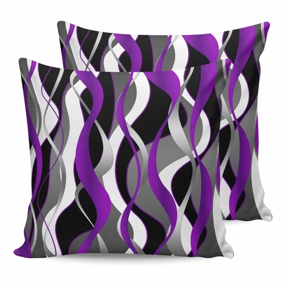 Pillow Covers 20x20 Set of 2, Purple Stripe Throw Pillow Covers Decorative Couch Cushion Cover, Black Grey White Gradient Striped Geometric Microfiber Soft Square Pillowcases for Bedroom Sofa