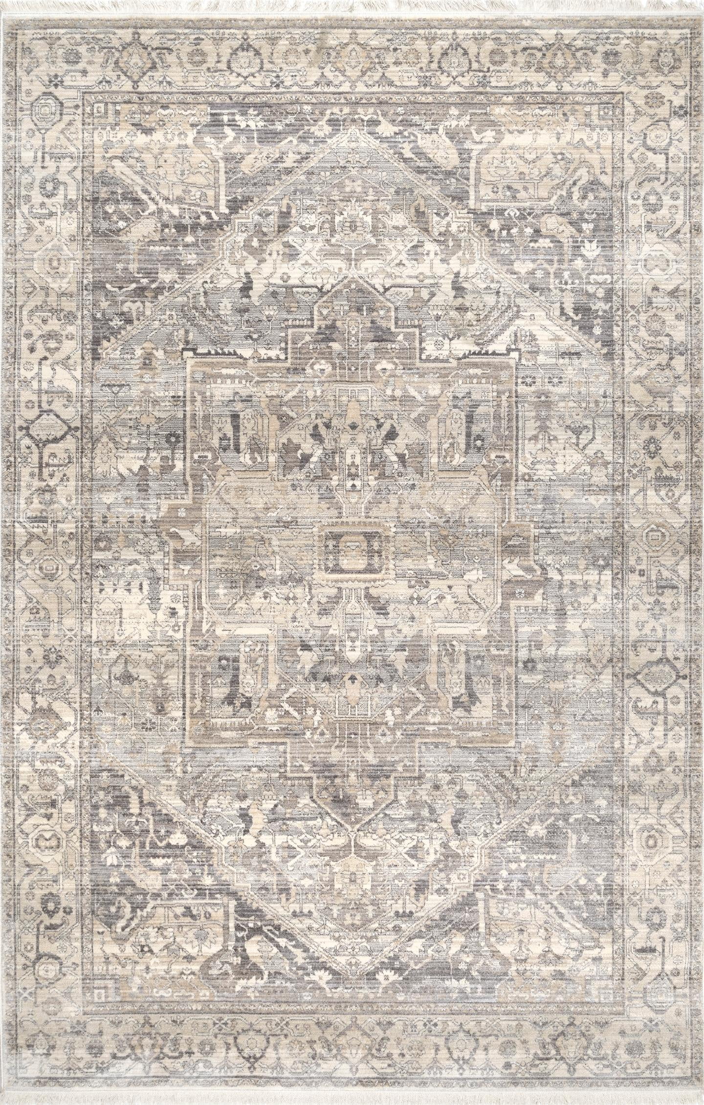 nuLOOM Harriet Vintage Medallion Fringe Area Rug, 6' 7" x 9' 4", Silver
