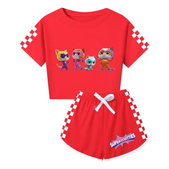 Kids SuperKitties Clothes Set – Girls Short Sleeve Tee and Shorts – Stylish Summer Wear