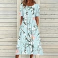 thumbnail image 2 of SUTENGDA Robes Blanches pour Femmes Manches Courtes Imprimé Motif Floral Robe de Vacances Col Rond Ajustée et Évasée Tendance Robe Décontractée de Vacances Midi Mode Quotidienne Blouse Ligne A Plissée, 2 of 7