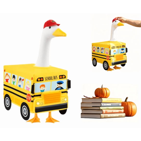 School Bus Porch Goose Outfits, School Classroom Style Goose Clothes for Plastic & Cement Lawn Statue, Cute Goose Costume, Outdoor Garden Yard Patio Pathway Art Decor for Yard Ornament