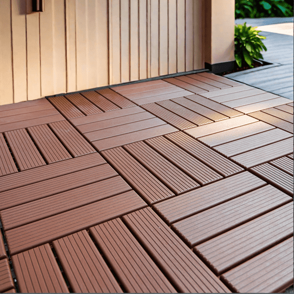 Plastic Interlocking Deck Tiles,44 Pack Patio Deck Tiles,12"x12" Square Waterproof Outdoor All Weather Use, Outdoor and Indoor Patio Decking Tiles for Poolside Balcony Backyard, red Brown