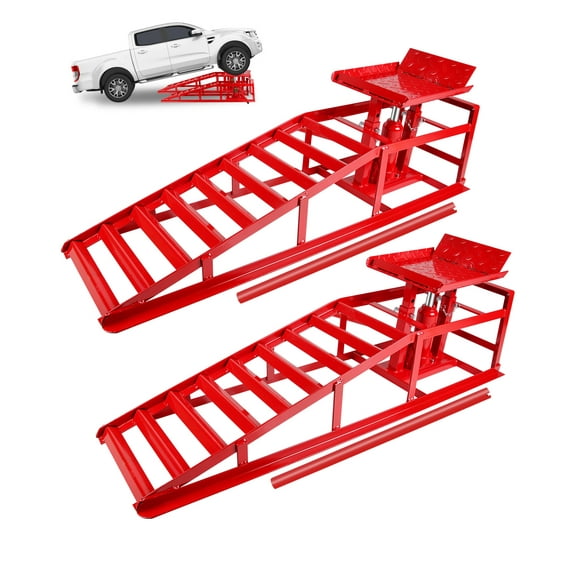 Shininglove 2-Pack 5 Ton (11,000 Lbs) Hydraulic Car Ramps - Adjustable Height 9.3"-14" Low Profile Steel Vehicle Lift for Cars, Trucks, Trailers w/Anti-Slip Safety