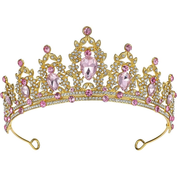Tiara Crown for Women, 1Pcs Queen Crown Rhinestone Wedding Crowns and Tiaras Crystal Headband Hair Accessories Pink Princess Tiaras Headpieces Birthday Crown for Wedding Prom Party