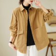 thumbnail image 2 of Women Linen Blend Shirt Jackets with Pocket Long Sleeve Casual Loose Coat Lapel Collar Cardigan Lightweight Outwear (Large, Khaki), 2 of 4
