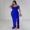 thumbnail image 2 of AURA Women Sexy V Neck High Slit Maxi Dress Spaghetti Strap Ruffle Party Club Dress, 2 of 8