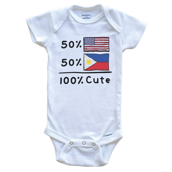 50% American 50% Filipino 100% Cute Philippines USA Flags Baby Bodysuit, 0-3 Months White