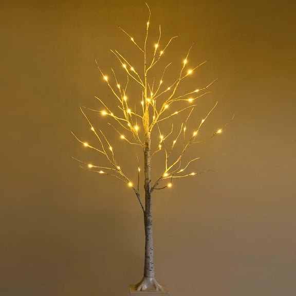 GVN 4ft Pre-lit Twig Birch Artificial Christmas Trees with LED Lights, Xmas Decoration Tree for Christmas Holiday, Holiday Decor, White