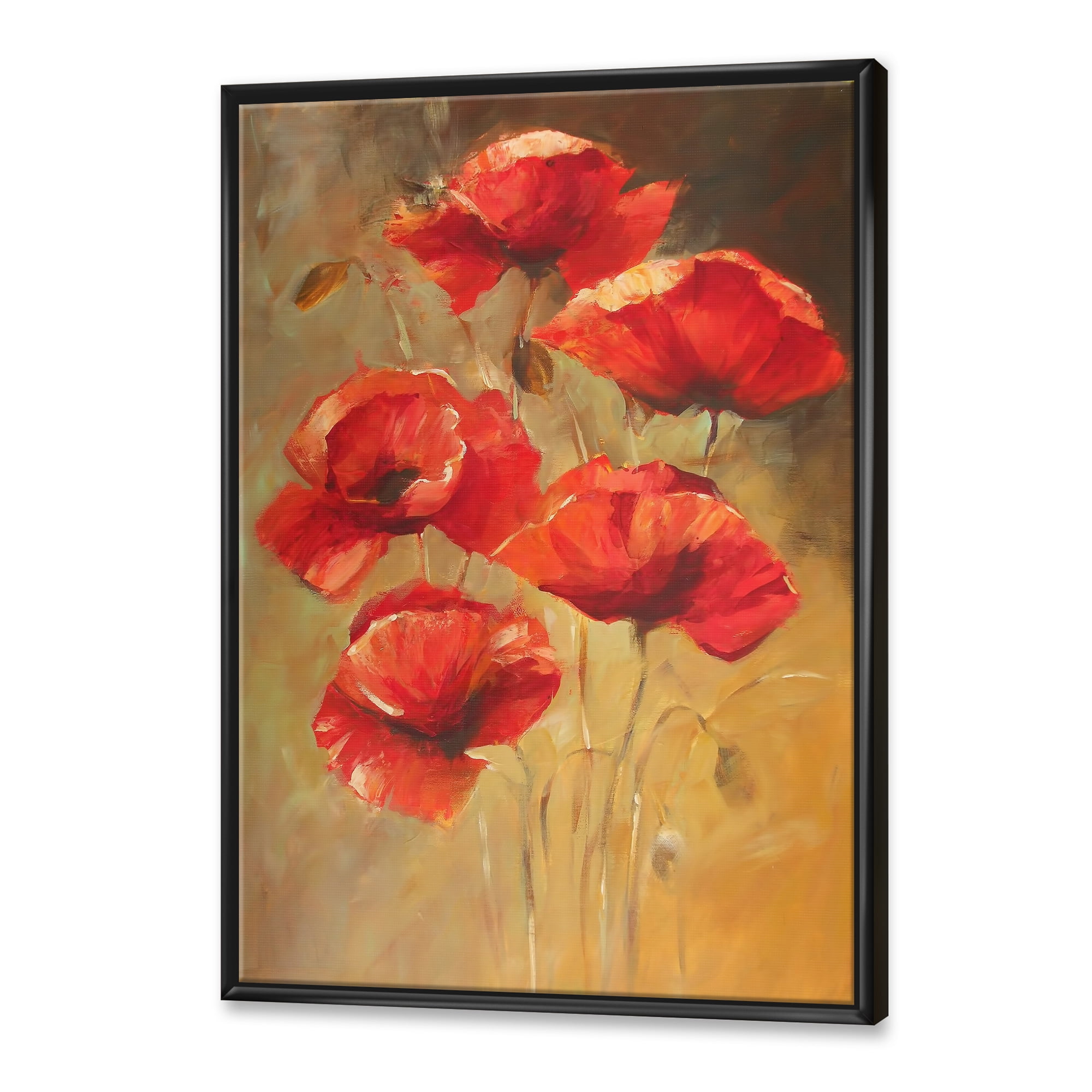 Designart 'Ancient Blooming Poppies II' Traditional Framed Canvas Wall Art Print