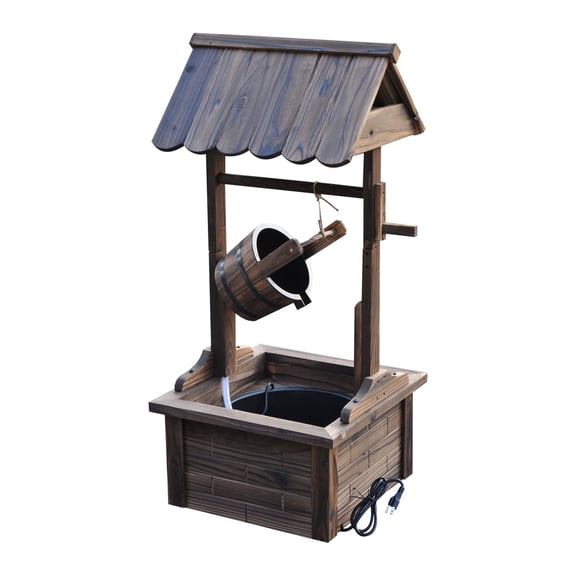 Dranite Rustic Wishing Well Fountain Outdoor Garden Decorative Water Feature with Pump