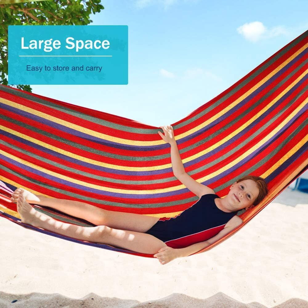 Garden Cotton Hammock Comfortable Fabric Hammock with Spreader Bar Sturdy Hammock Up to 450lbs Portable Lightweight Hammock with Travel Bag for Camping Outdoor/Indoor Patio Backyard