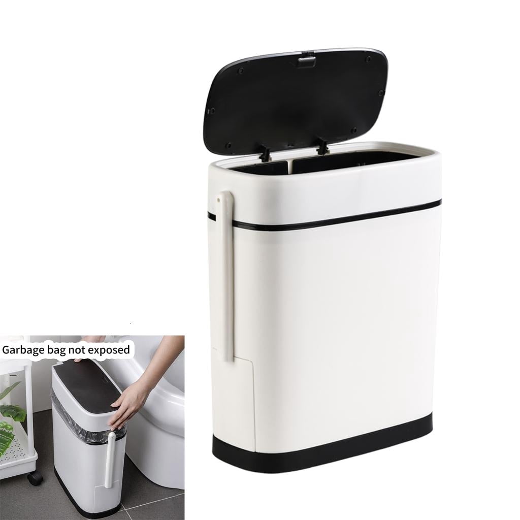 Giaone 14L Bathroom Trash Bin Trash Can With Lid & Featuring Toilet Brush Holder