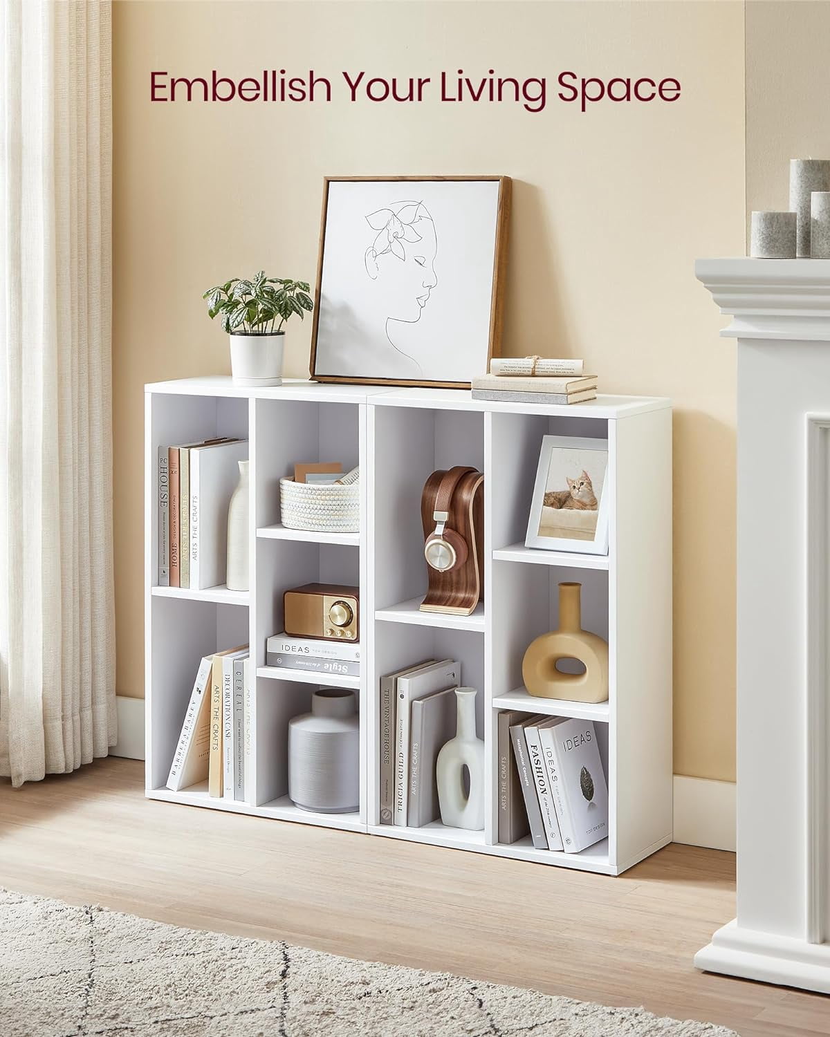 Bookcase, Bookshelf with 5 Compartments, Freestanding Shelves and Cube Organizer, Display Shelf for Small Spaces, White