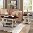 thumbnail image 2 of 42" Wood Coffee Table for Living Room,  2-Tier Oval Coffee Table with Open Storage Shelf, Antique Table Legs with Elegant Carvings, Easy Assembly, Beige, 2 of 9