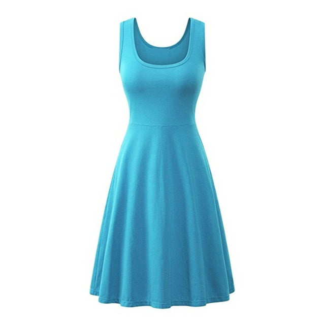 MAWCLOS Robe Midi Aguichant à Col Rond pour Femmes, Débardeur de Fête, Robe d'Été de Plage, Bleu Clair TG