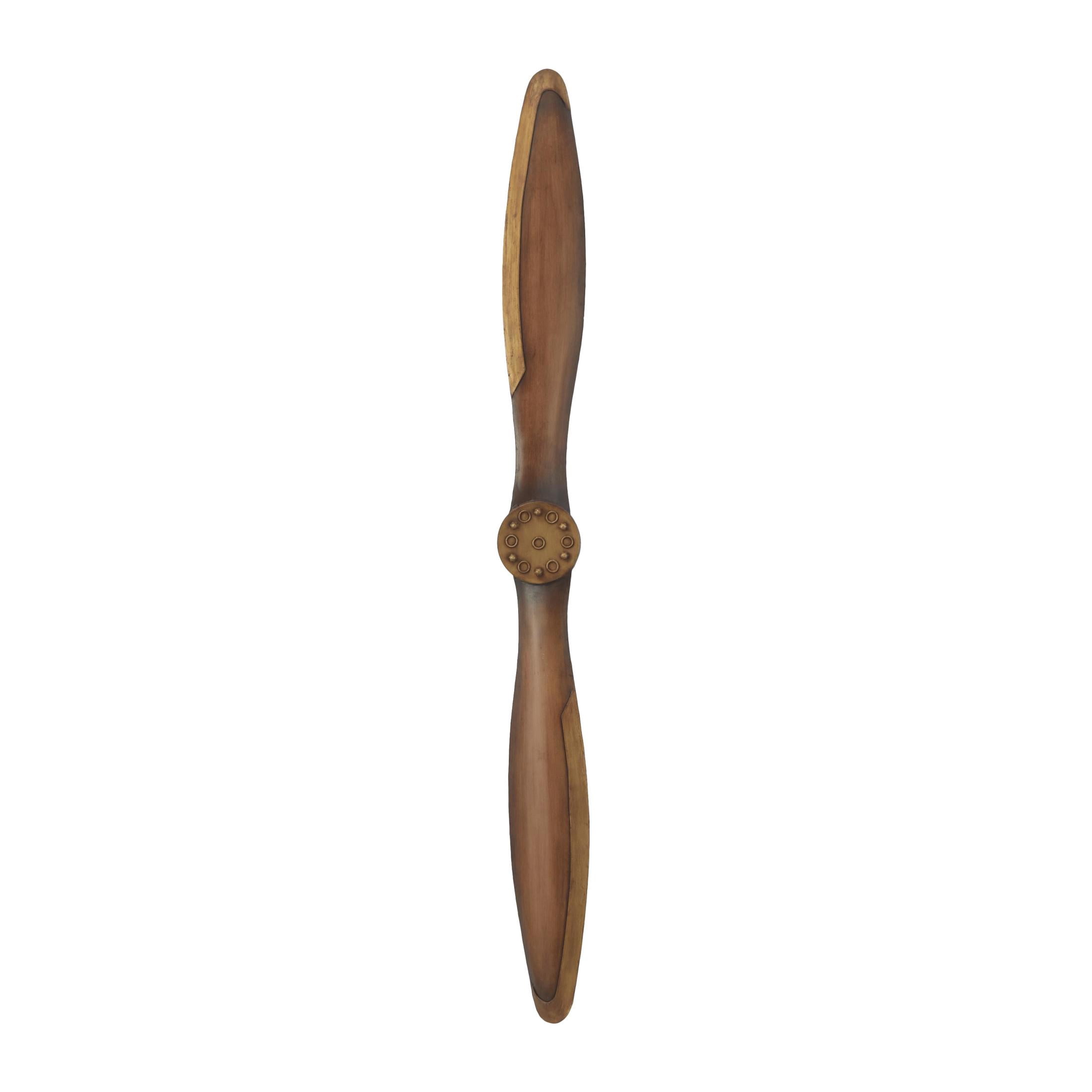 DecMode Brown Metal Wood Inspired 2 Blade Airplane Propeller Wall Decor with Gold Aviation Detailing