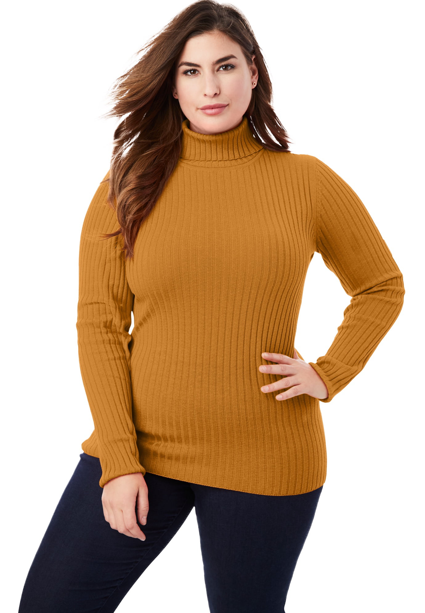 Jessica London Womens Plus Size Ribbed Cotton Turtleneck Sweater 100/% Cotton