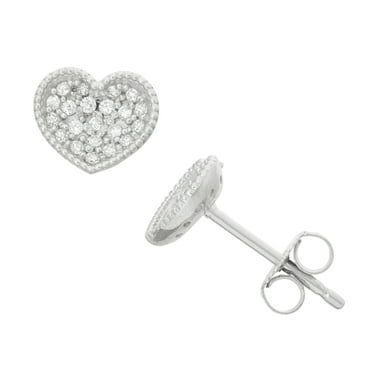 925 Sterling Silver Pink Cubic Zirconia Heart Ball Stud Dangle Earrings For Girls & Preteens- Delicate Safety Back Stud Earrings For Toddlers, Little Girls & Preteens