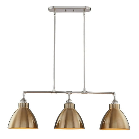 Vanity Art Modern 3-Lights Kitchen Island Pendant Lighting in Satin Nickel with Painted Gold Metal Shade Farmhouse Hanging Lamp Linear Ceiling Light Fixture IL220-3BG-SL