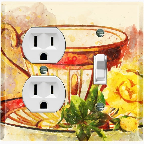 Metal Light Switch Plate Outlet Cover Flower Rose Teacup ROS006
