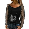 thumbnail image 4 of Camiseta de manga larga con cuello redondo y lentejuelas de malla sólida para mujer, blusa Polluver, Tops Pompotops gfhjh17222, 4 of 8