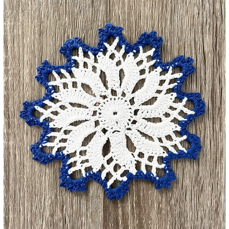 

Fennco Styles Handmade Crochet Cotton Whirlwind Two-Tone Doily 6 Round 1-Piece - Royal Blue Drink Coaster for Everyday Use Holiday Farmhouse Décor Cocktail Tea Party Special Occasion