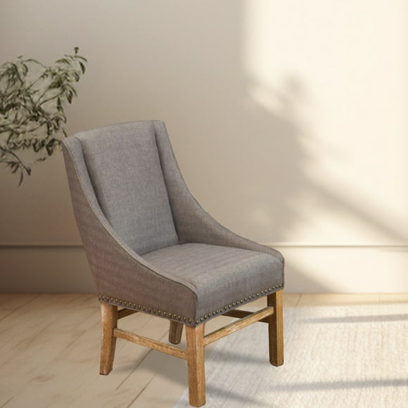 Dining Chair, Upholstered Curved Backrest Cushions Chairs with Wooden Legs, Nailhead-Trim Tufted Back for Living Room, Kitchen (Brown Grey)