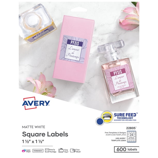 Avery Printable Blank Square Labels, 1.5" x 1.5", Matte White, 600