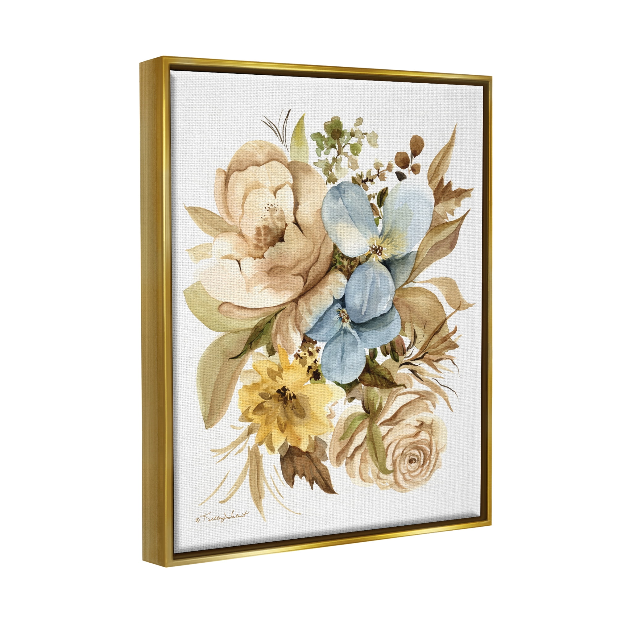 Stupell Industries Earthy Floral Watercolor Botanical & Floral Painting Gold Floater Framed Canvas Art Print Wall Art, 25 x 31