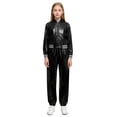 thumbnail image 3 of Hansber Kids Boys Girls Shiny Metallic Long Sleeve Bomber Jacket with Pants Hip Hop Jazz Dance Outfit Black 8, 3 of 7