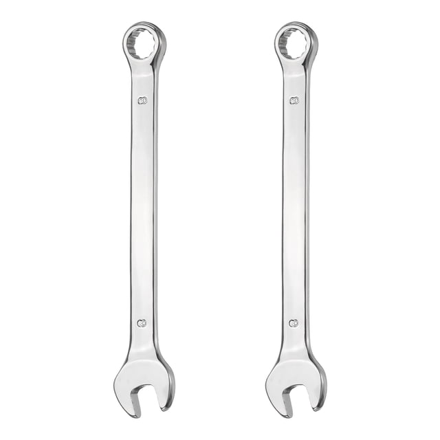 2Pcs Combination Wrench 8mm Metric 12-Point Box and Open End 45# Carbon Steel