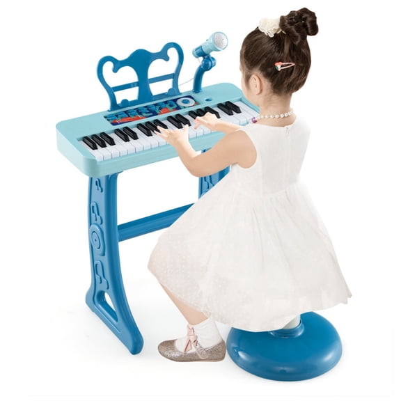 Redsmile 37 Key Kids Toy Keyboard Piano with Microphone Stool Detachable Legs and Music Stand for Beginners, Blue
