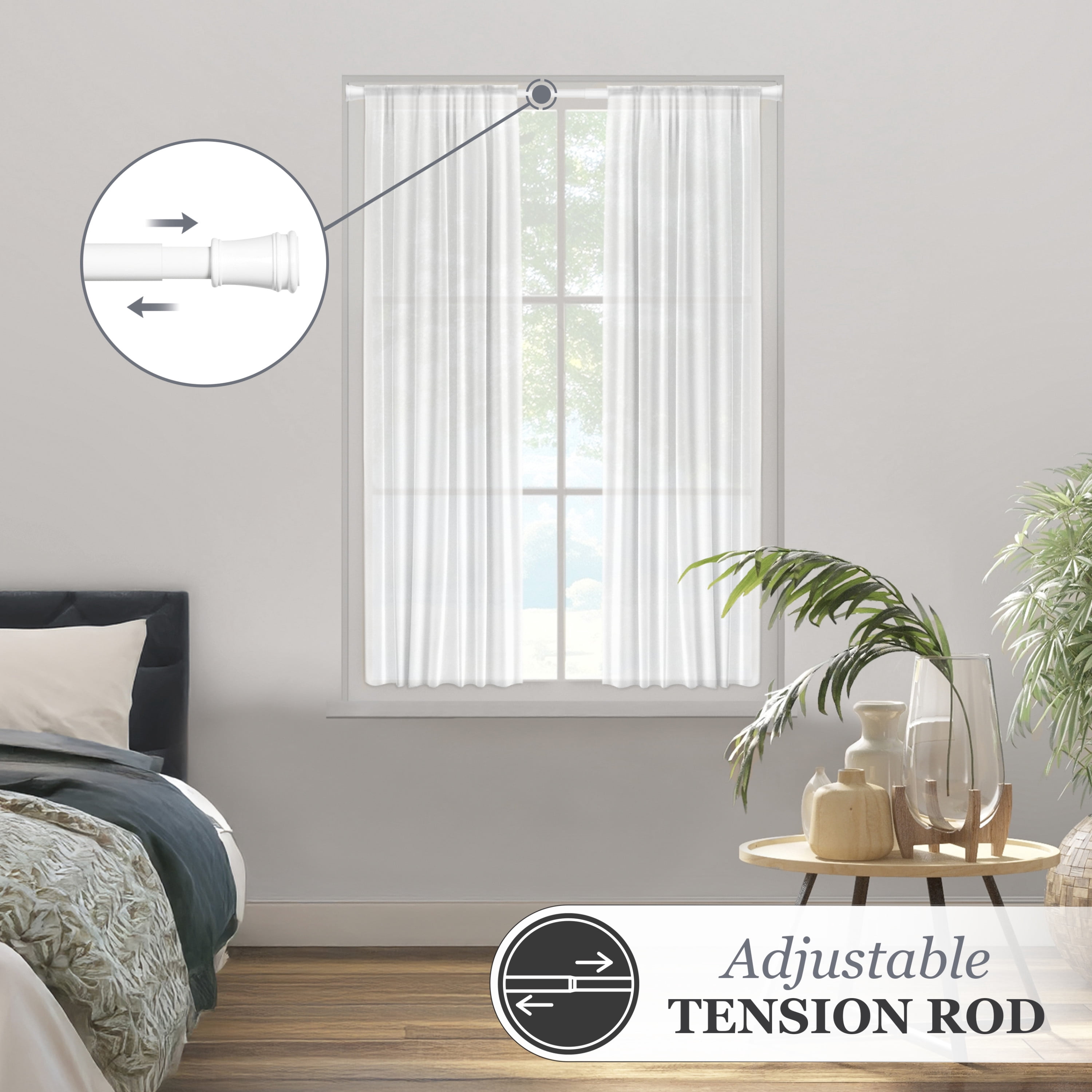 Kenney® Rogers 5/8" Twist & Fit™ No Tools Adjustable Tension Window Curtain Rod, 48-84", White