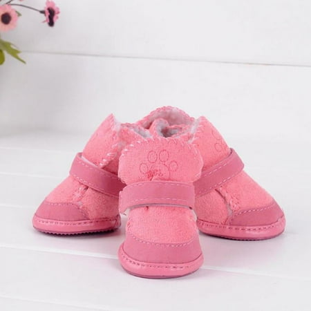 Feiona 2 Pairs Fashion Pets Dogs Cats Puppy Pink/Coffee Cute Winter Warm Soft Cozy Cotton Boots Shoes Gift For Pet