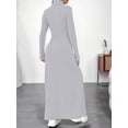 thumbnail image 6 of Women Long Sleeve Maxi Dress Fall Winter Casual Turtle Neck Ribbed Knit Bodycon Going Out Dresses Light Gray XS, 6 of 7