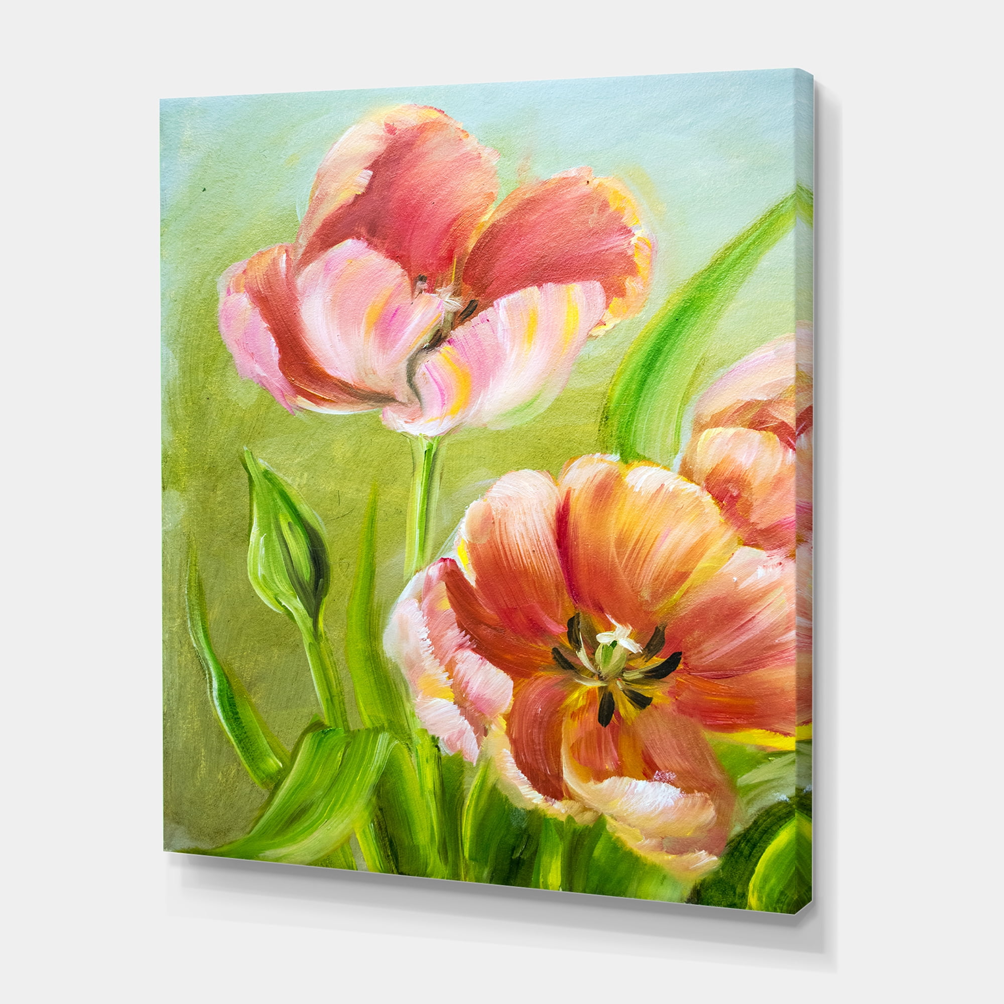 Designart ' Ancient Red Tulips Flowers III ' Traditional Canvas Wall Art Print