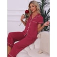 thumbnail image 3 of DARING DIVA Women's Capri Pajamas Short Sleeve Button Down Tops with Pants Set M Red, 3 of 7