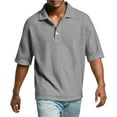 thumbnail image 6 of Dwellite Waffle Short Sleeve Men Polo Shirts Casual Big and Tall Fashion Collared Shirt Solid Color Golf Pullovers Gray S, 6 of 8