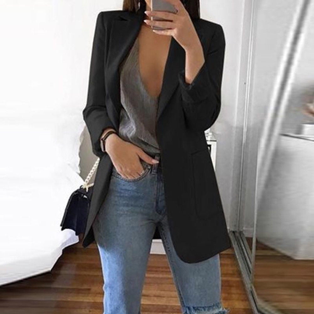 Women Slim Casual Blazer Jacket Top Outwear Long Sleeve Career Formal Long Coat 
