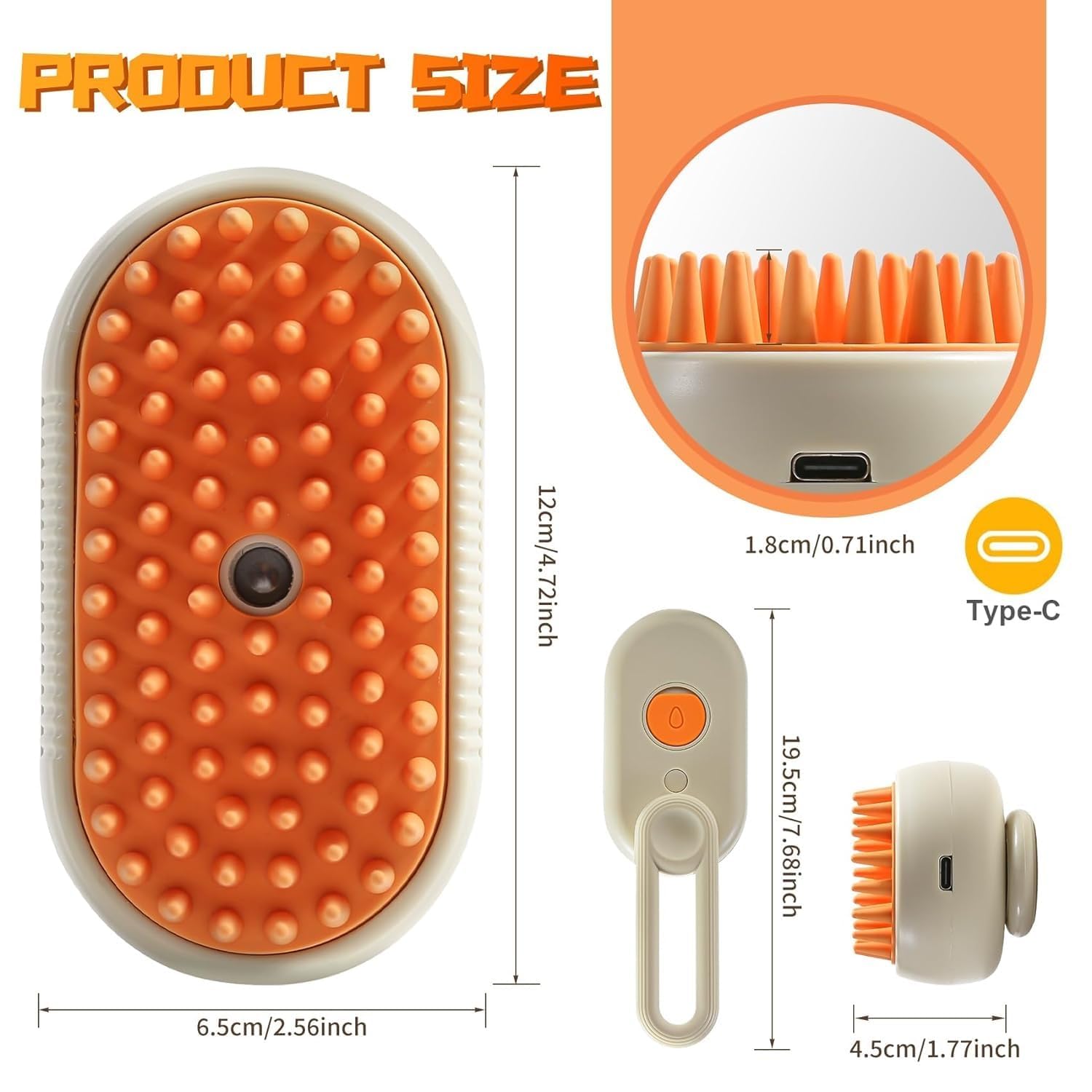 Dog & Cat Steam Brush 3 In 1 Steamy Orange Pet-Brush Gift for Pets Cats and Dogs