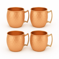 Modern Home Handmade 16oz Solid Copper Mule Mug – Barrel Shaped Mug with Brass Handle & Hammered Texture (Set of 4)