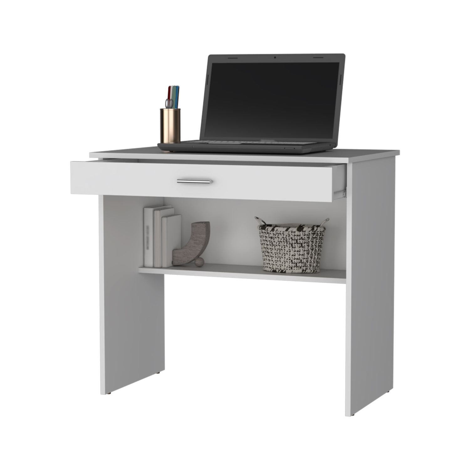 Asteroutdoor Storage Desk with Drawer and Shelf, Modern Computer Desk for Office