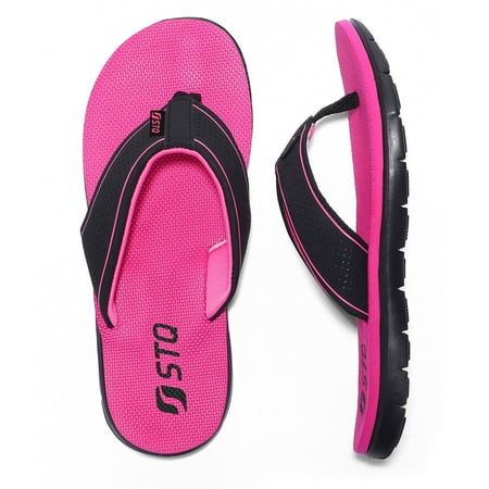 

STQ Women‘s Flip-flop Non Slip Comfortable Yoga-Mat Thong Sandals for Outdoor Black Rose 10 US