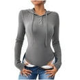thumbnail image 4 of Women's Long Sleeve Sexy Knitted Tops Bodysuits V Lapel Neck One Piece Pit Stripe Jumpsuit Bodysuits Shirts Gray M, 4 of 9