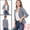 Blue, variant on Women's Striped Open Front Notched Lapel Blazer L Dark Grey