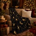 thumbnail image 3 of Printed Flannel Throw Blanket with Hanging Golden Moons And Ornamental Celestial Garlands, 3 of 7