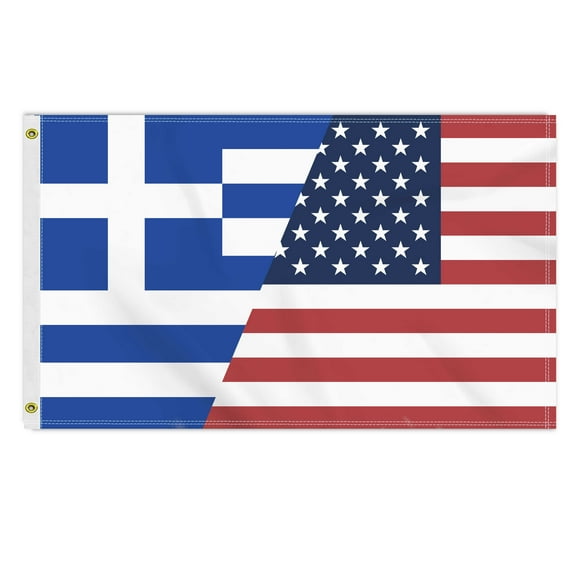 3×5 FT Greece USA Flag, Large 150D America Greek Outdoor Banner,Double Side Printing Decor For Patio Garden With Brass Gromment