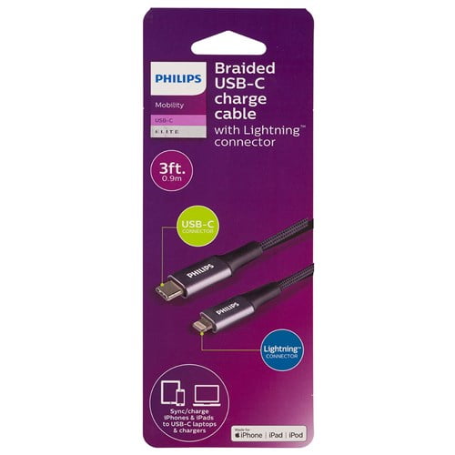 Philips USBC Braided Charge Cable 3ft Black USBC Braided Charge